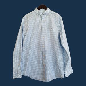 Vinyard Vines Blue and White Gingham Long Sleeve MENS LARGE Shirt. Tucker style.